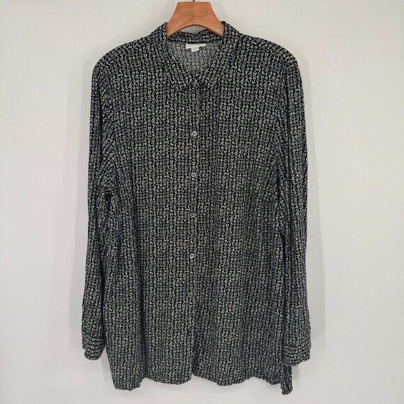 J. Jill Womens Black White pattern Button-Down Shirt to tunic size XL Rayon - Picture 2 of 10